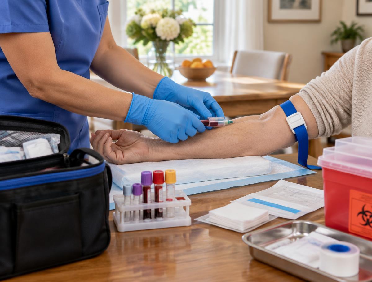 Mobile blood draw supplies prepared in a patient's home